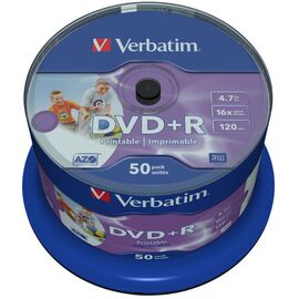  Диск DVD+R Verbatim 4.7Gb 16x Cake Box InkJet Printable (50шт) 43512 