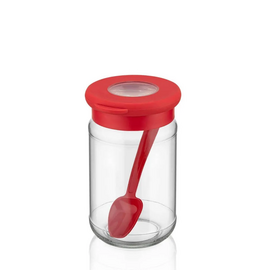  Банка стеклянная Qluх C-00344 коричневая с пластиковой крышкой и ложкой 370мл 